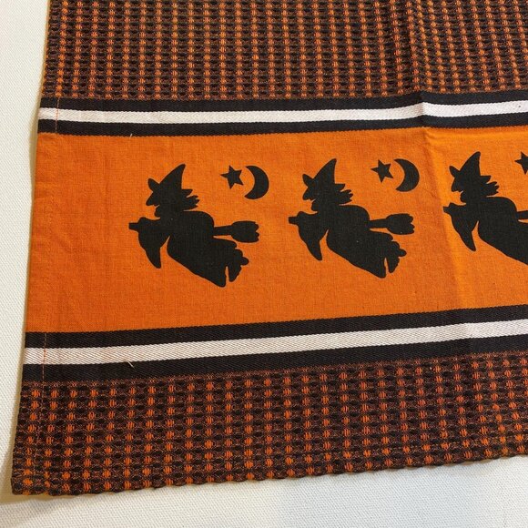 Vintage Halloween Dish Tea Towel Cotton 29" x 18.5" Witch Moon Black Orange - Picture 3 of 8